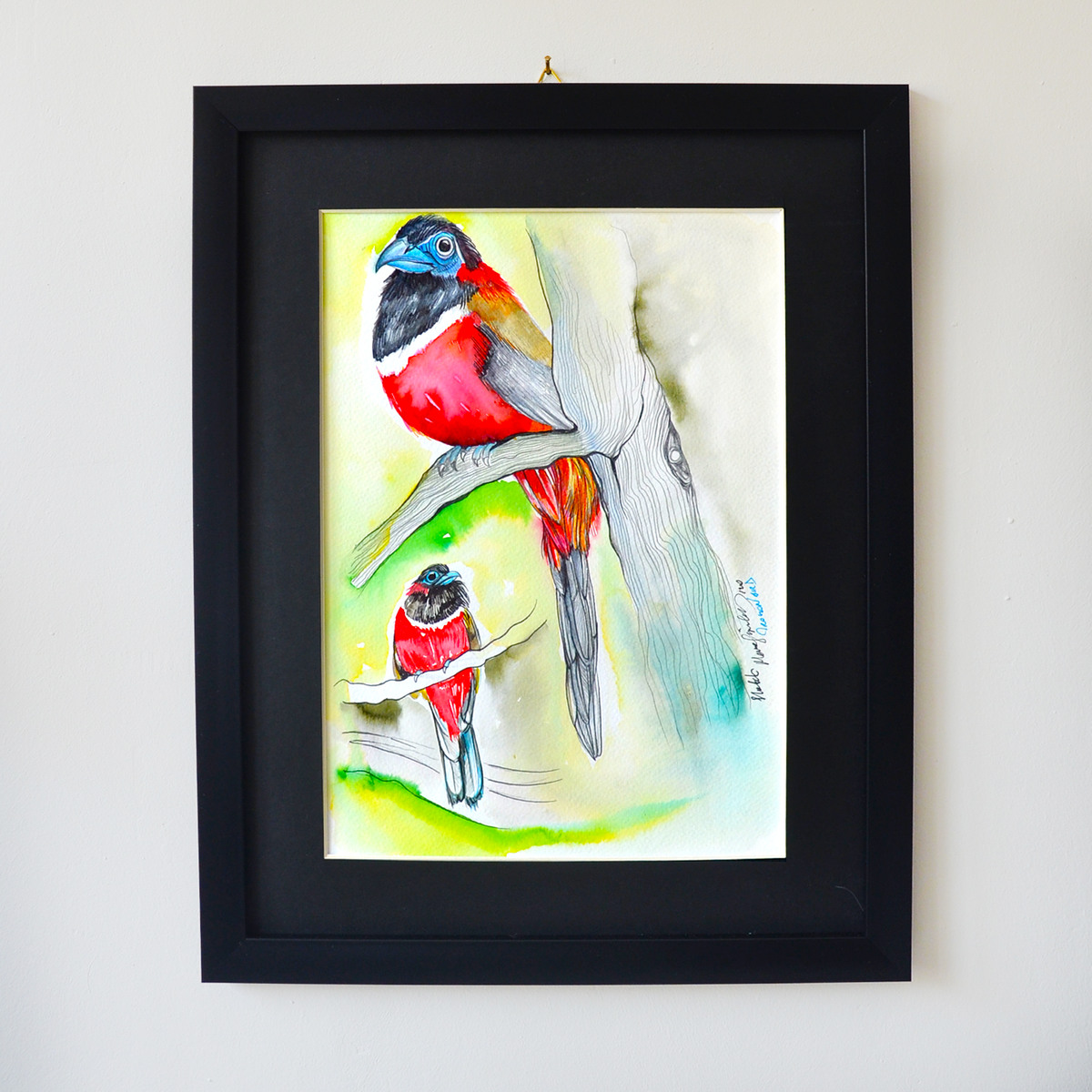 Maskierte Rote Vögel - Originales Kunstwerk