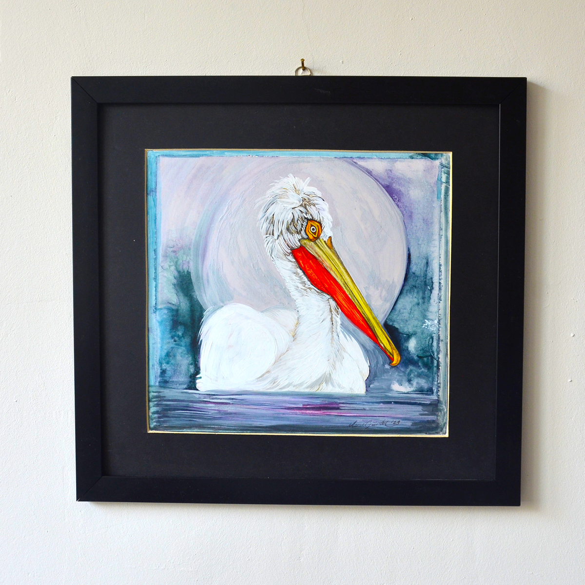 Neptun Und Pelikan | Gerahmtes Original-Kunstwerk Gemälde