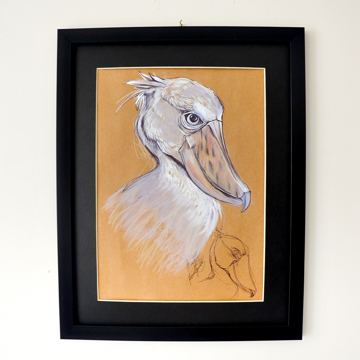Schuhschnabel-Storch (Shoebill Stork) - Original Sketch Kunstwerk Gemälde