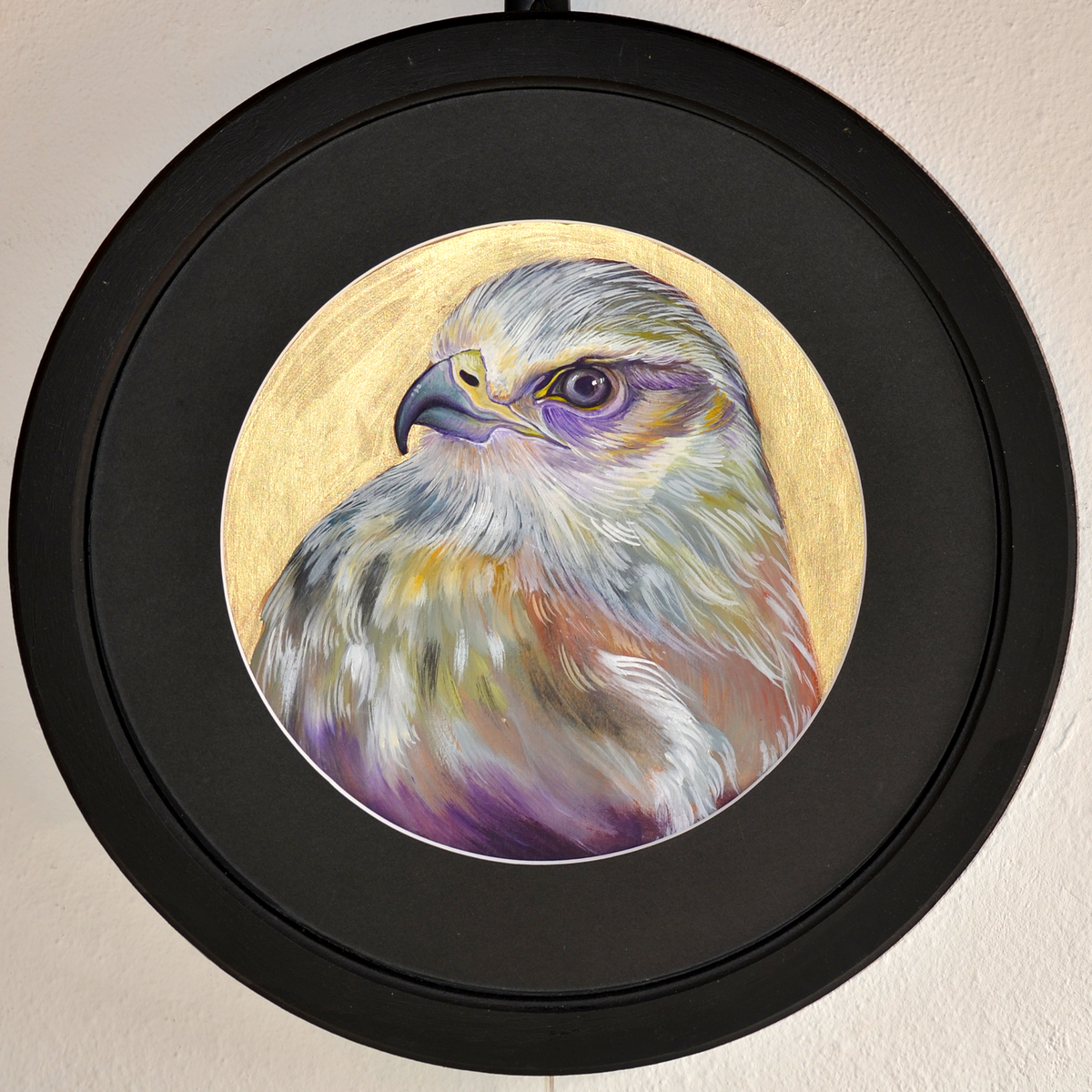 Vogelporträts Serie | Falkenporträt | Rundes gerahmtes Original Kunstwerk Gemälde