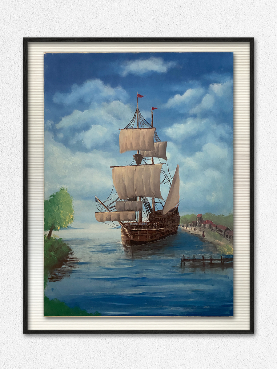 Schiff, das von der Küste abfährt