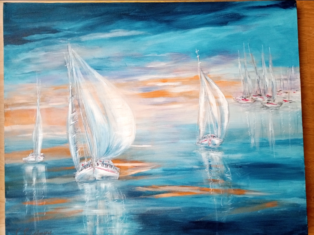 Segelboote bei Sonnenuntergang