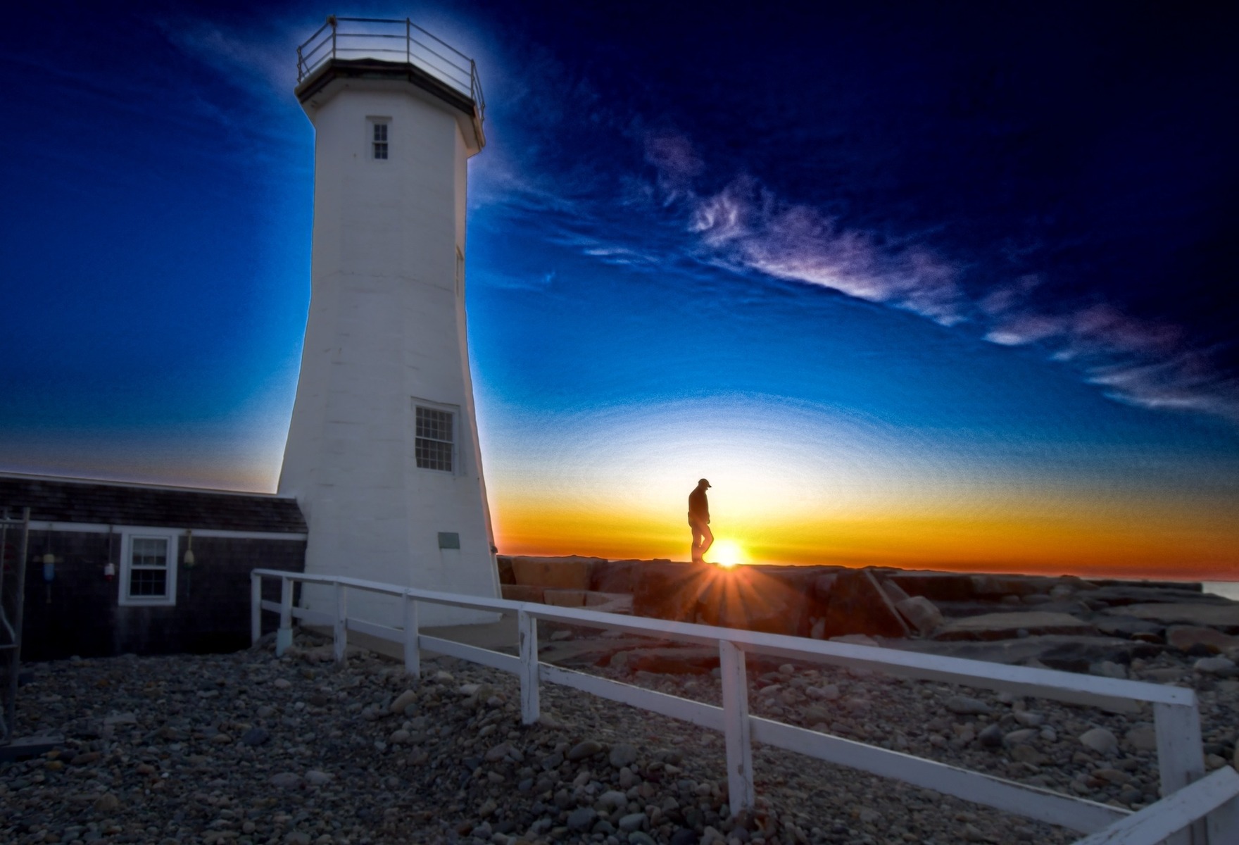 Lighthouse and Human Silhouette at Sunset