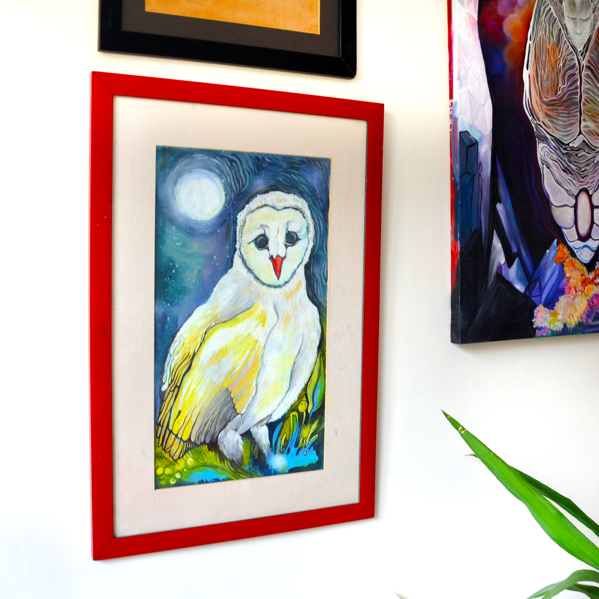 Silence in the Moonlight - Special Red Framed Owl Original Artwork