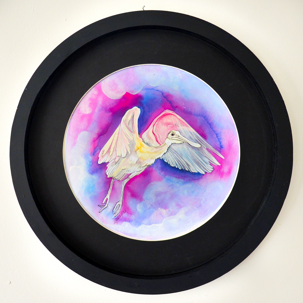 À Bec de Cuillère Rose - Œuvre Originale Encadrée Tableau