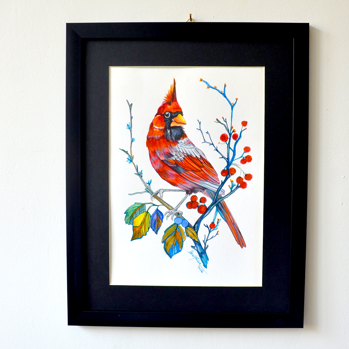 Cardinal Rouge | Collection Spéciale | Œuvre d'Art Originale Encadrée Tableau