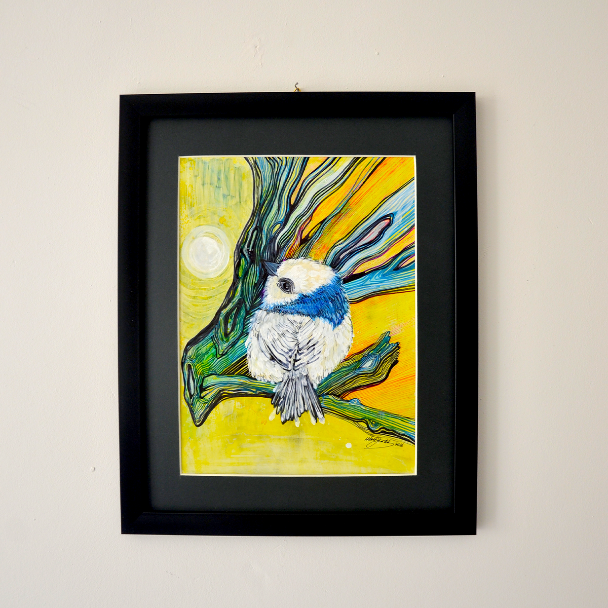 Joie Innocente - Oiseau Japonais Blanc - Œuvre d'Art Originale Tableau