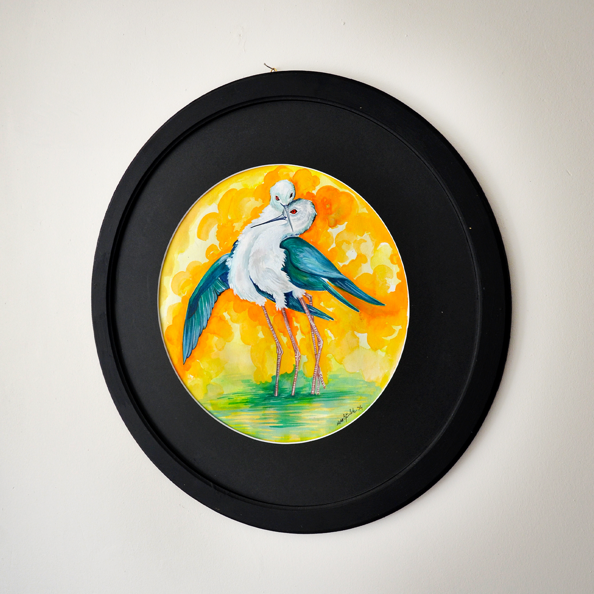 La Danse des Amoureux - Œuvre d'Art Originale avec Cadre Rond Spécial