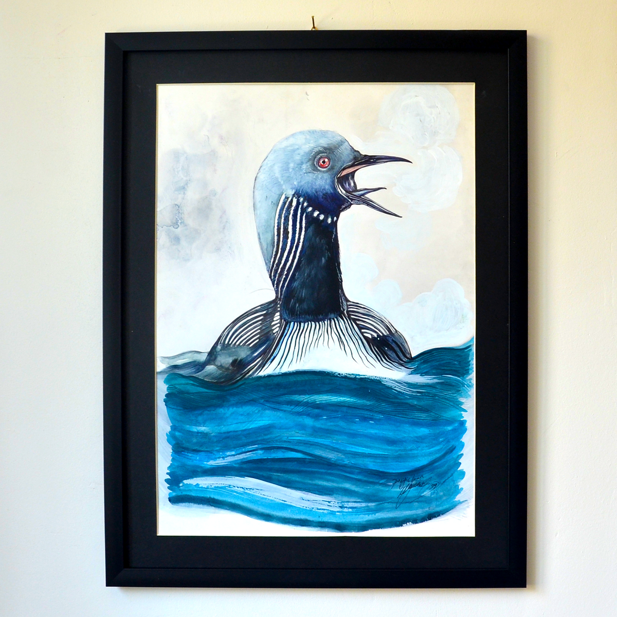 Oiseau Pacific Loon | Œuvre d'Art Originale Encadrée