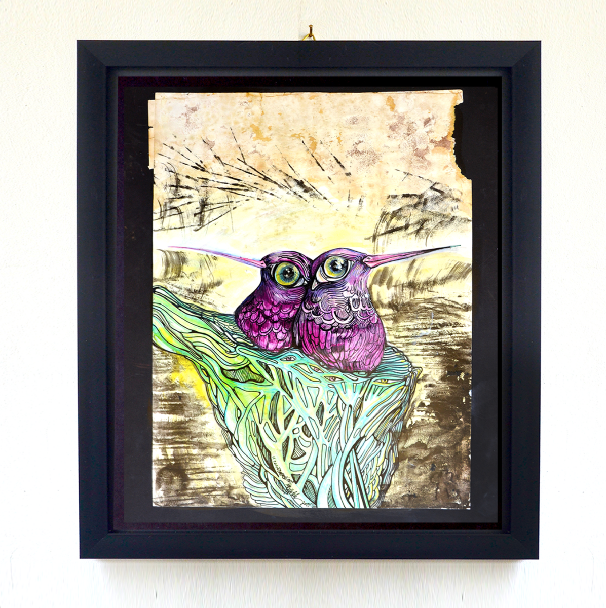 Anime Gemelle I Opera dArte Originale con Cornice Nera