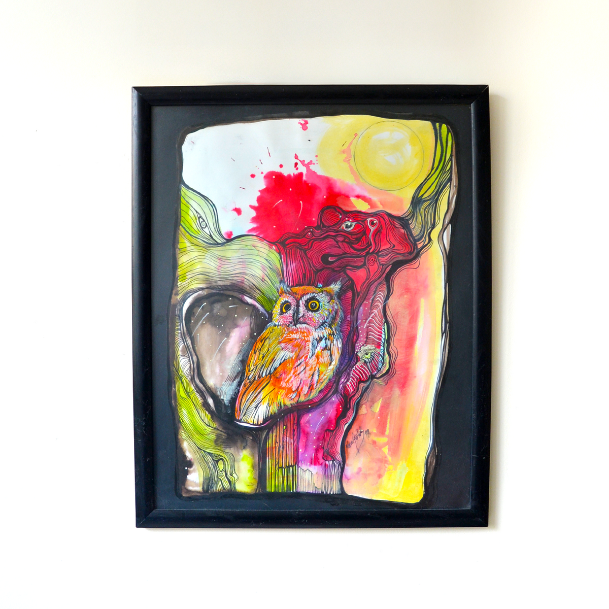 Red-Owl I Quadro a Tema Gufo Tecnica Originale dell'Artista Originale