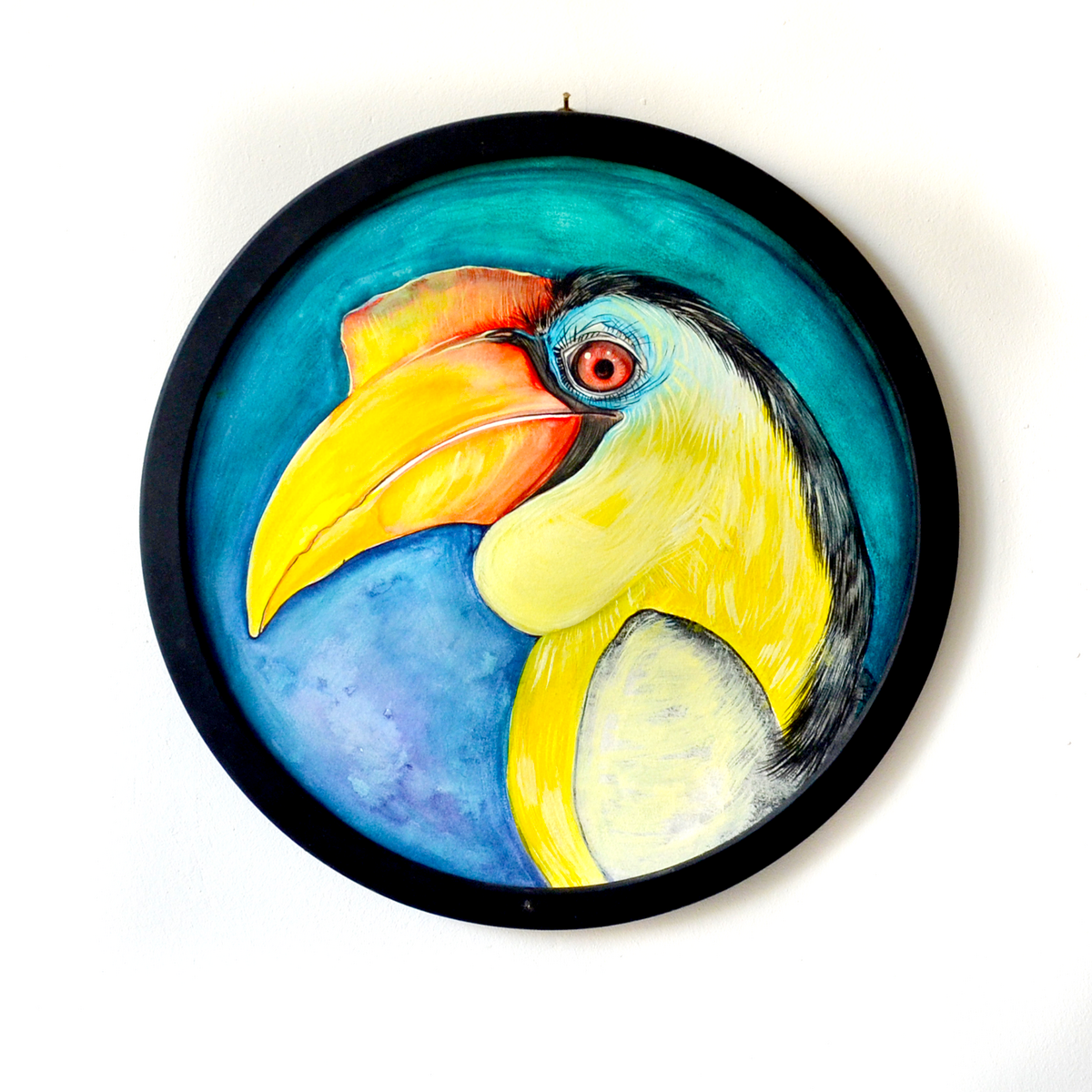 Ritratto di Tucano - Opera d'Arte Originale Serie Speciale con Cornice Rotonda Nera