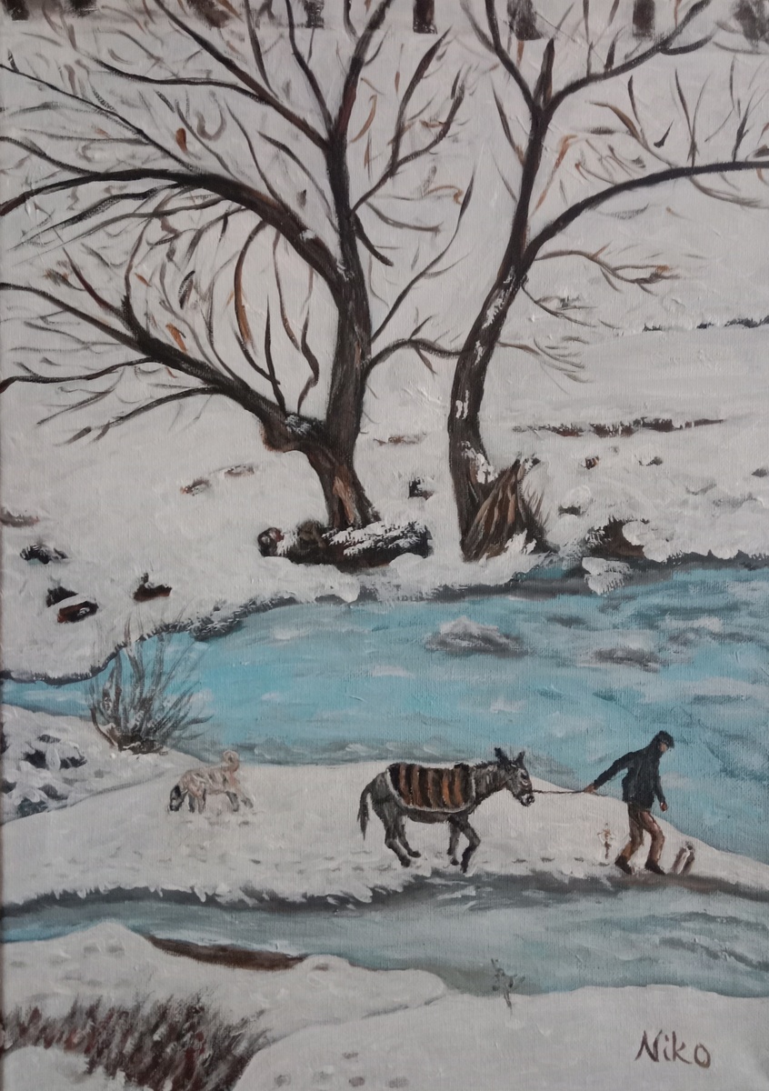 Paesaggio Invernale con Viaggio lungo il Fiume