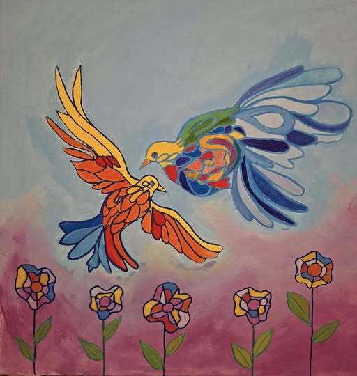 Uccelli e fiori