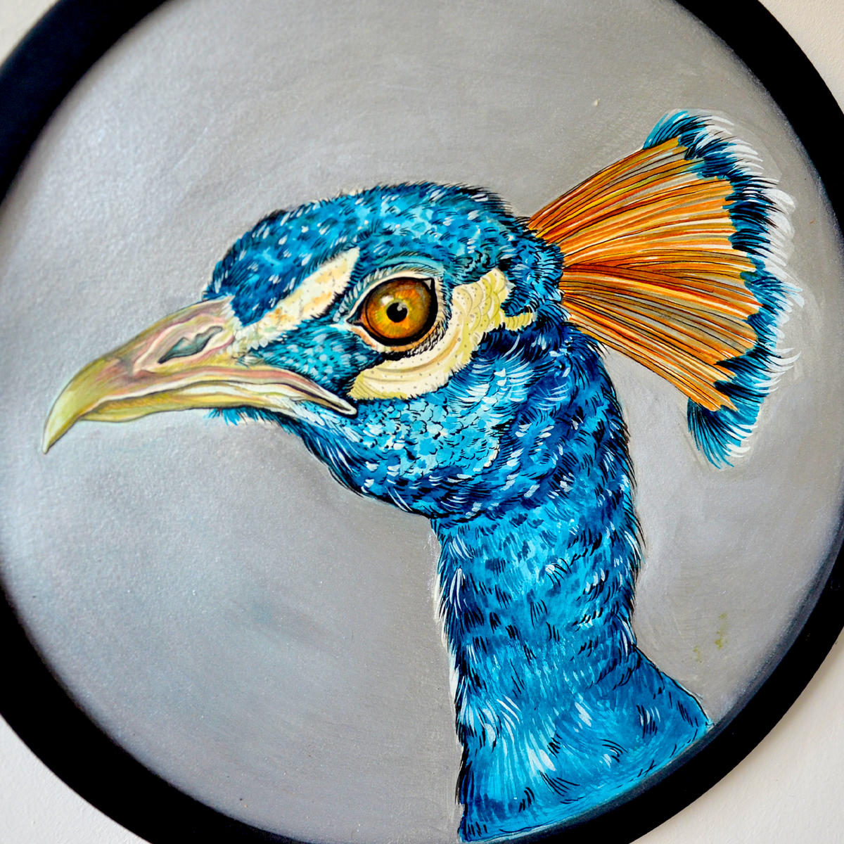 Portrait Of Peacock Silver - Оригинальная картина в рамке из специальной серии