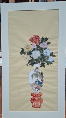 Chrysanthemums in Chinese vase