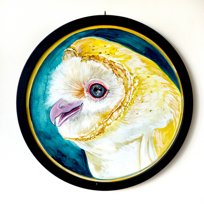 Barn Owl Portrait - Black Round Framed Original Special Series Artwork