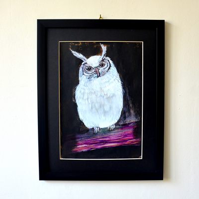 Sage Chouette Blanche - Œuvre d'Art Originale Tableau