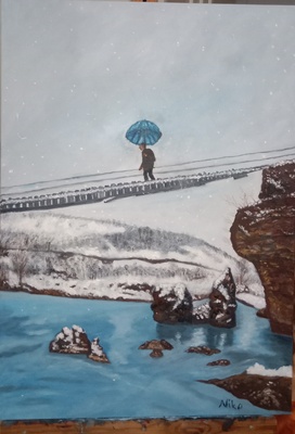 Attraversamento del Ponte nella Tempesta di Neve